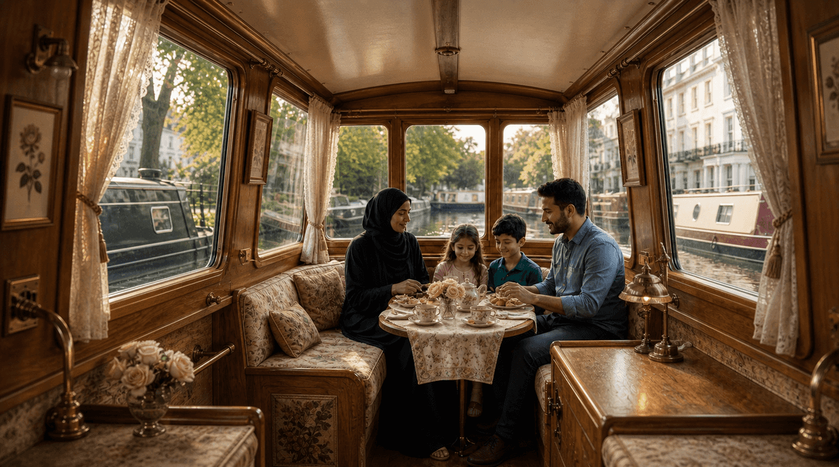 Canal Day Cruise — tea in the cabin at Little Venice